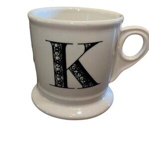 Anthropologie White Monogram "K" Ceramic Mug With Decorative Lettering